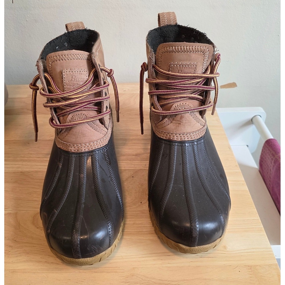 G.H. Bass Men 9 Duck Boots Brown Waterproof Leather Rubber 70-80737 Rain Snow
